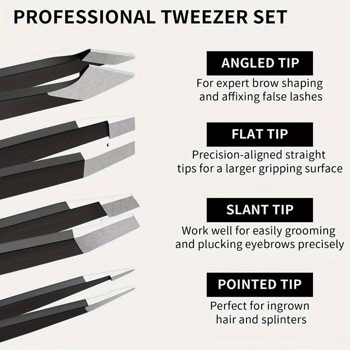 1pcs/4pcs Professional Tweezers, Precision Tweezers Kit, Slant/Pointed/Curved/Flat Tips For Eyebrow, Ingrown Hair, Splinter Removal