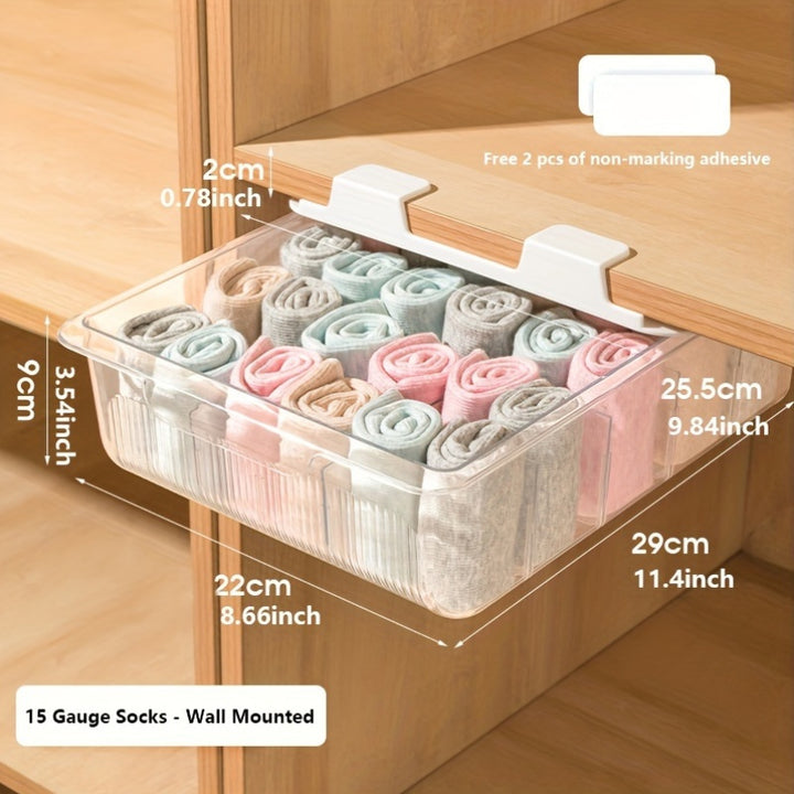 [Durable Organizer] 15-Layer Space-Saving Wall-Mounted Underwear & Socks Organizer | Durable Waterproof Plastic with Transparent Shelves, Lightweight Design for Closet Storage, 11.42x8.66x3.54 Inch