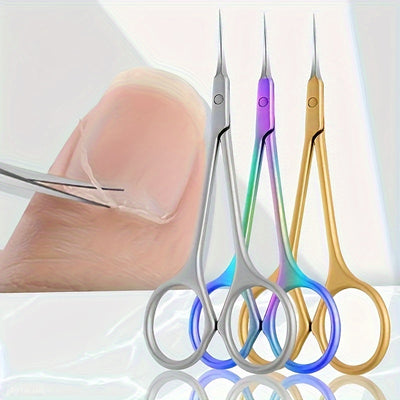 1 Pc Ambidextrous Stainless Steel Cuticle Scissors - Fine Pointed Tip, Extended Handle, Multi-Purpose Beauty Tool for Nail Art, Eyebrow & Eyelash Trimming
