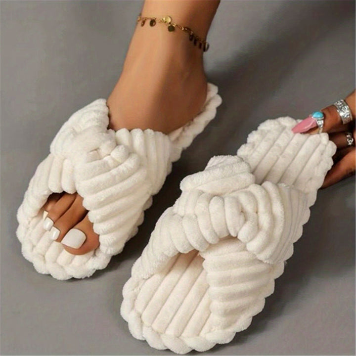 Comfortable Women's Solid Color Open Toe Cross Strap Home Slippers, Bedroom Shoes