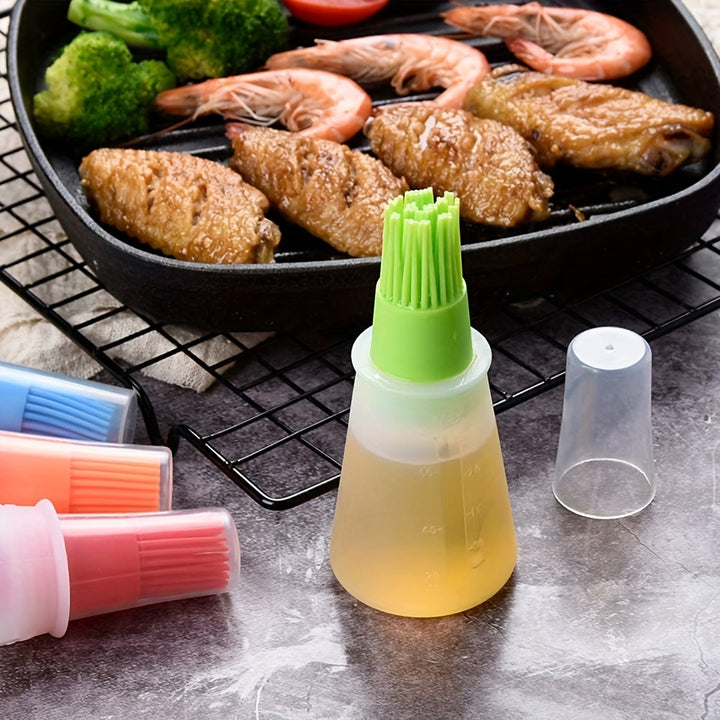 1pc Portable Silicone Oil Bottle With Brush Grill Oil Brushes Pastry Plastic Kitchen Oil Bottle Outdoor Baking BBQ Brush