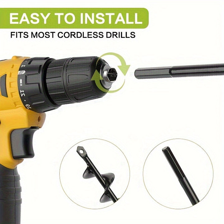 1pc Solid Steel Shaft Spiral Drill Bit, 3/8" Hex Drive Garden Plant Auger Drill Bit, Black Hex Driver Drill, Cement Board Drill, Planter, Hex Bit Organizer