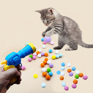 Pistolet jouet interactif pour chat avec 20 pompons colorés - Amusant intérieur et extérieur pour chats