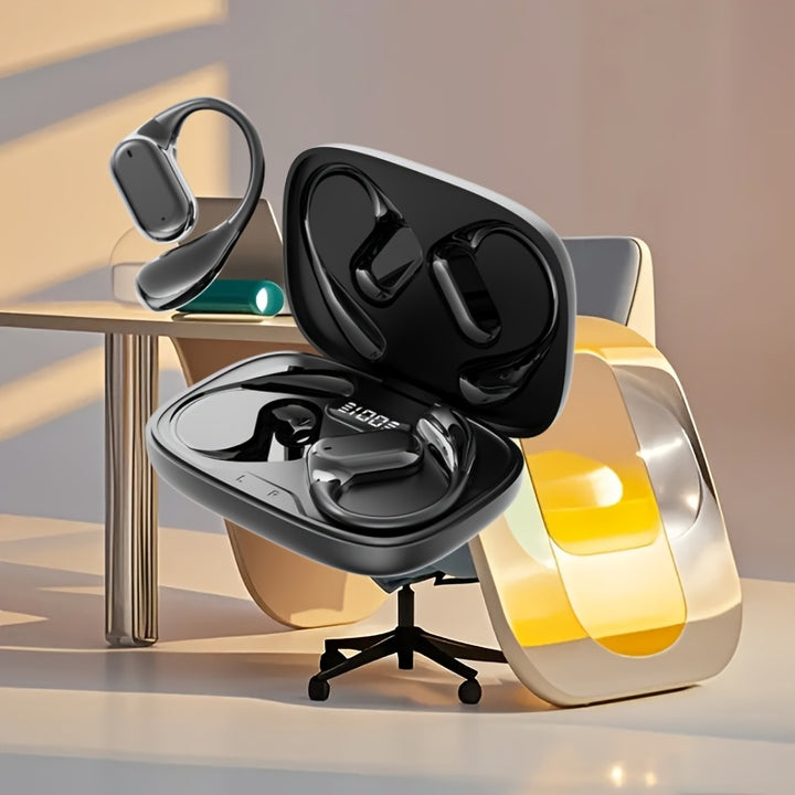 [Wireless Earbuds] High-Fidelity Wireless Earbuds with Digital Display Charging Case | Long Battery Life, Low Latency, Non-In-Ear Hook Design, Touch Volume Control, Built-in Mic, Type-C Charging, Compatible with Gaming & Mobi