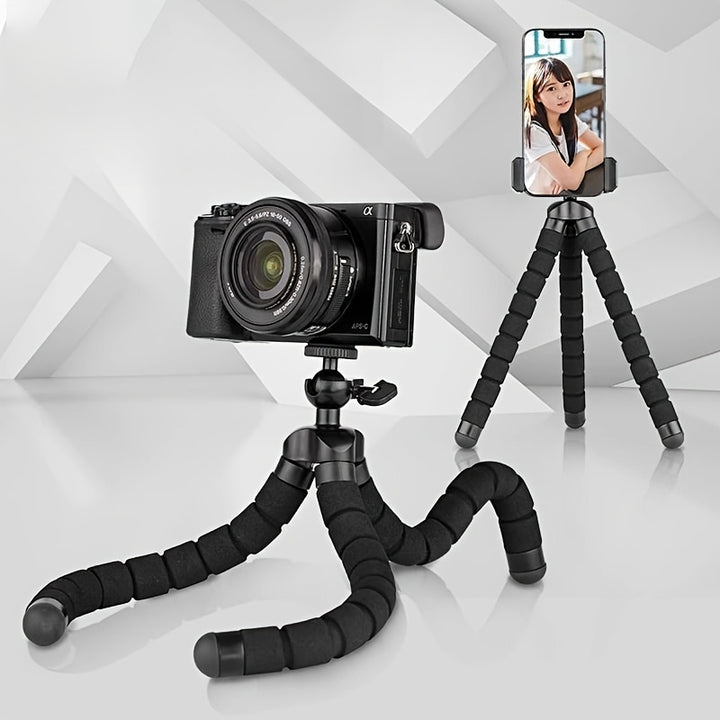 Flexible Octopus Tripod, Small Phone & Camera Holder with Sponge Grip, 360° Rotatable Mini Octopus Stand for Photography and Videography, Portable and Adjustable Bracket with Universal Clip