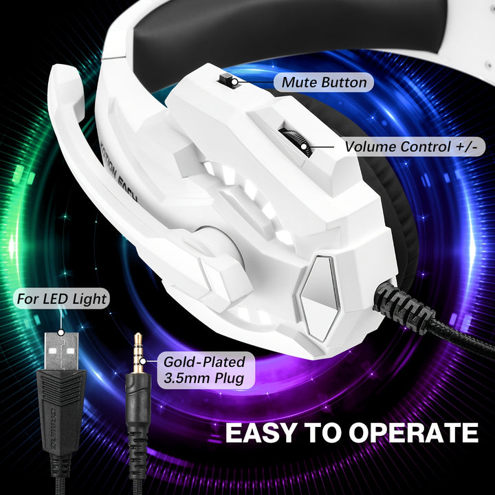 KOTION EACH G9000 Pro Gaming Headset, LED Light, 3.5mm Wired Stereo Headphones with Microphone, Anime/Movie/Video Game Theme, Sound Isolation, Push Button Volume Control, Tangle-Free Cable, with Compatible with Xbox Series X/