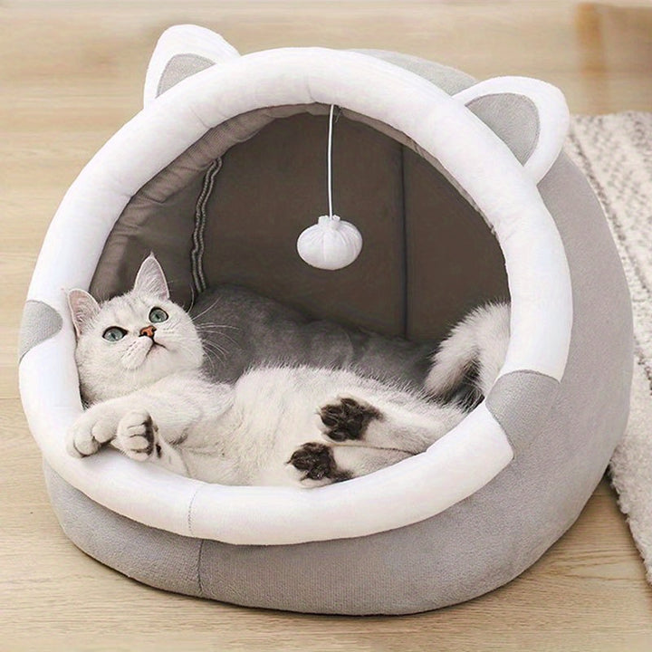 [Warm Cat Cave Bed Cozy] Cozy Cartoon Cat Cave Bed - Keep Your Kitten Warm And Snug In This Cute Pet House! Christmas Gift