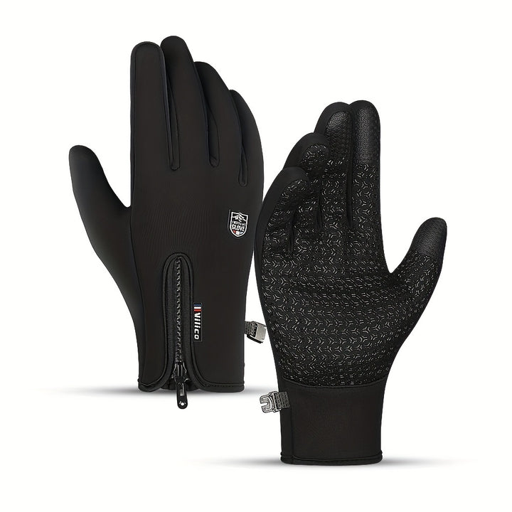 Warm Touchscreen-Friendly Vilico Winter Cycling Gloves - Windproof Polyester Ski & Bike Gloves with Zipper Closure and Adjustable Strap, Available in Black, Charcoal, and Blue