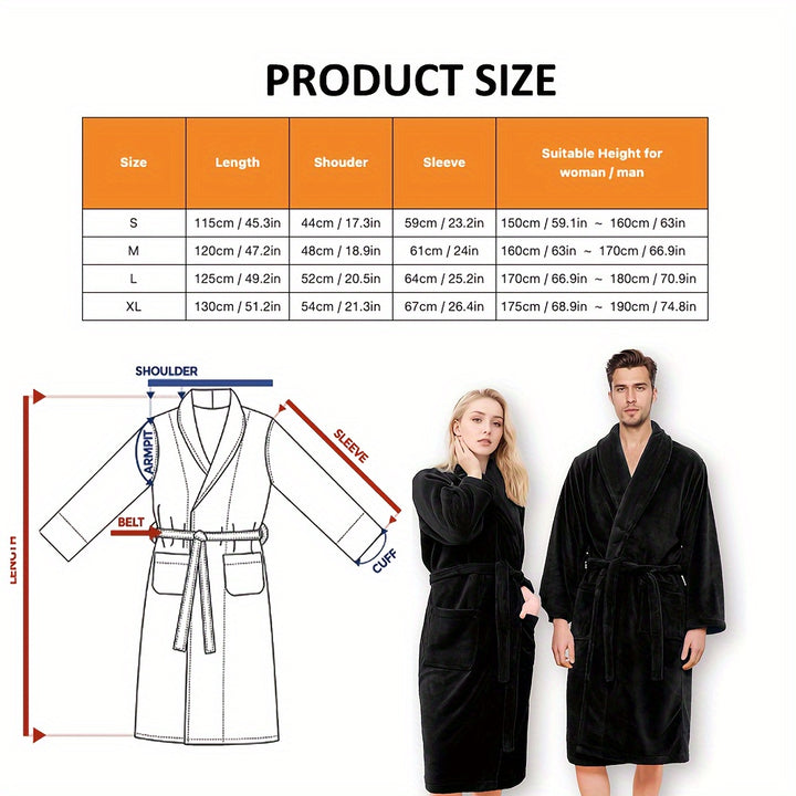 Unisex Extra Warm Coral Fleece Bathrobe Mens and Women Adult Robes for Your Bathroom Bedroom Shawl Collar Robes