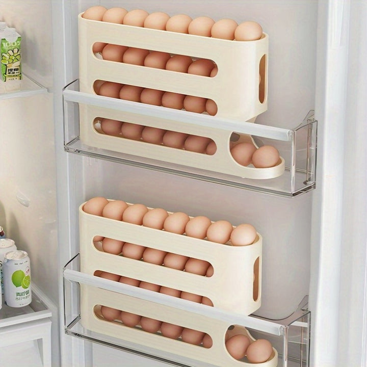 Automatic Rolling Egg Holder for Refrigerator, Stackable Egg Storage Organizer Tray with Large Capacity, BPA-Free Plastic Egg Rack with No Battery Needed, Kitchen Refrigerator Egg Fresh Storage Box (Pack of 1)