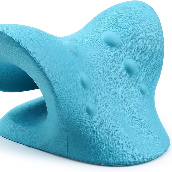 Dispositif de traction cervicale One Piece pour le cou et les épaules, oreiller de traction cervicale pour la relaxation musculaire, dureté moyenne, matériau non tissé, mousse EVA avec housse en fibre de bambou (Bleu)