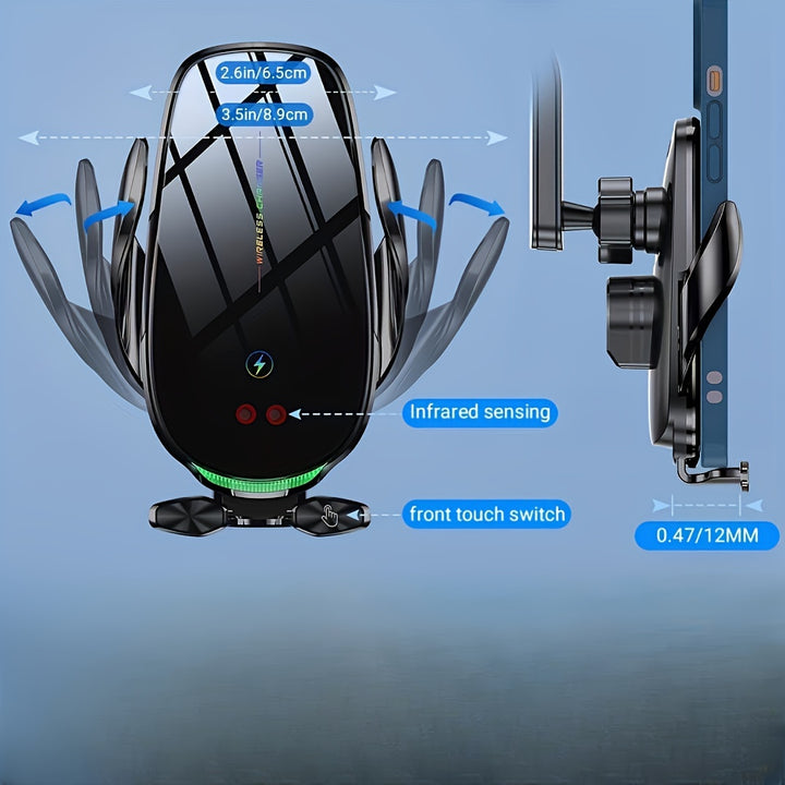 Wireless Car Charger Mount, YITUMU 15W Qi Fast Charging Automatic Clamping Car Phone Holder, Dashboard Air Vent Phone Holder, Compatible With IPhone 14 13 12 11 Pro Max Xs, Compatible With Samsung, S10+ S9+ Note 9, Etc...