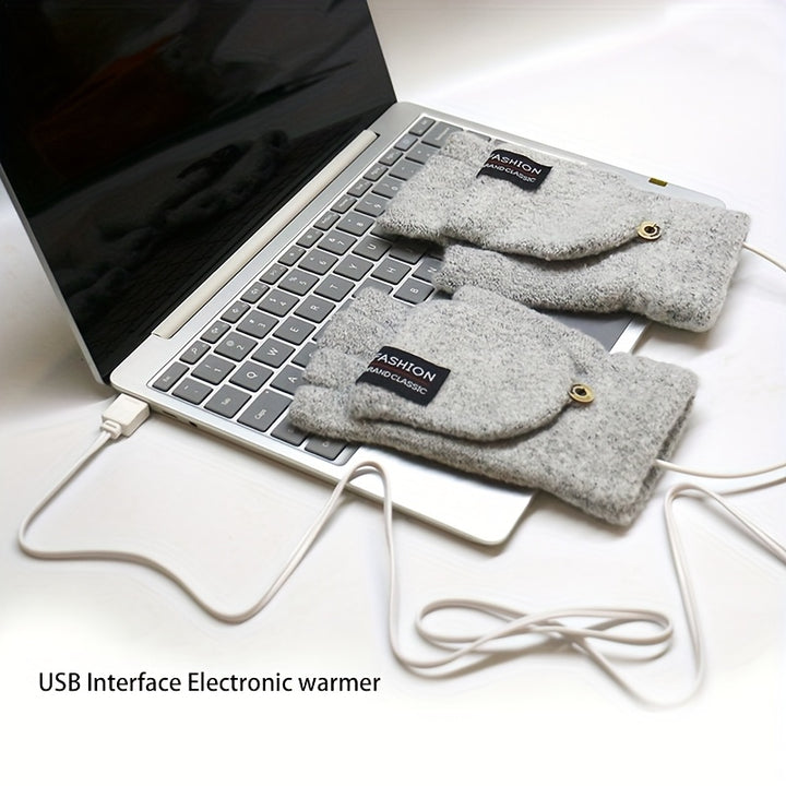 [Heated Fingerless] USB Heating Gloves | Knitted Fingerless | Washable Design | Winter Hand Warmth | Laptop Gloves