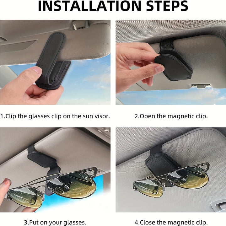 Car Fashion Glasses Holders, Magnetic PU Leather Fashion Glasses Clip for Car Visor, Glasses Hanger Clip, Car Interior Visor Accessories