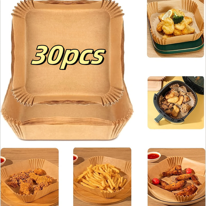 30/100 Pcs Non-Stick Air Fryer Liners - Easy Cleanup, Healthy Cooking, Single Sheets for Baking, Roasting & Microwaving - Ideal for Home & Commercial Kitchen