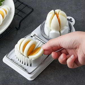 Multi-Function Stainless Steel Egg Slicer, Manual Egg Cutter Kitchen Tool with Round Blade for Slicing and Wedging