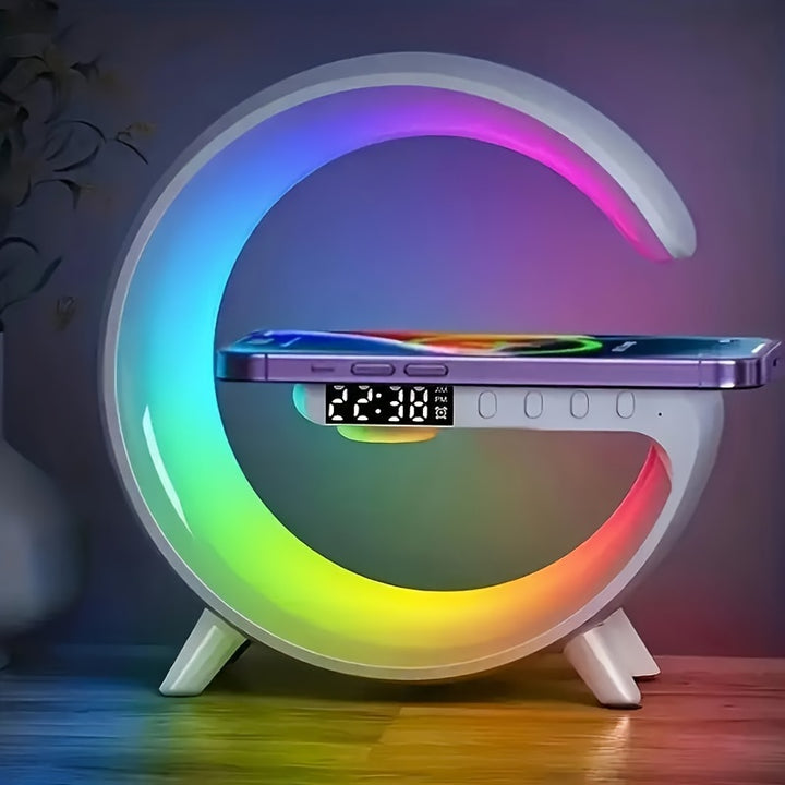 Smart RGB Wireless Speaker with Wireless Charging - Multifunctional Bedside Lamp, Wake-Up Music & Sunrise Alarm Clock, Time Display, Sleep Aid Lighting - Perfect Gift for Everyone