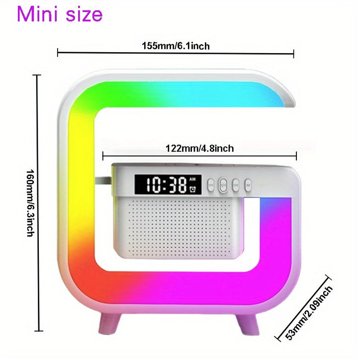 5in 1 Wireless Music Station Light Atmosphere Light, Alarm Clock, 24 Hours Time Display with Wireless Charging Can Be Plug-in TF Card Play MP3 for Home Bedroom Use, Atmosphere Lamp