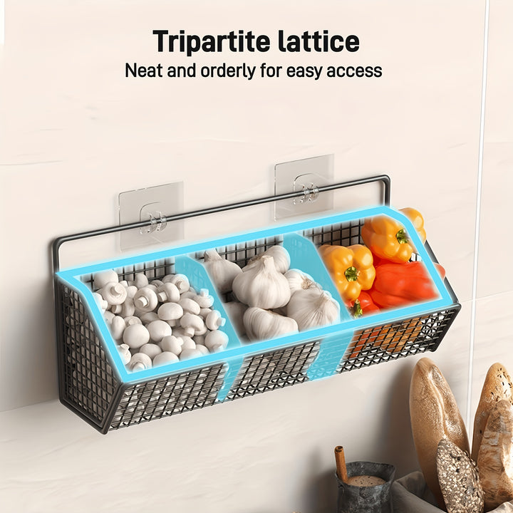 1pc Wall Mounted Kitchen Storage Basket - Multi-Purpose Hanging Storage Rack for Garlic, Onions & Vegetables - Durable Shelf Bins - Perfect for Storage Needs in Small Bathrooms and Kitchens, Bathroom Accessories