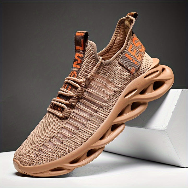 Men's Shock Absorption Blade Type Shoes, Breathable Lace Up Non-Slip Shoes For Jogging Walking