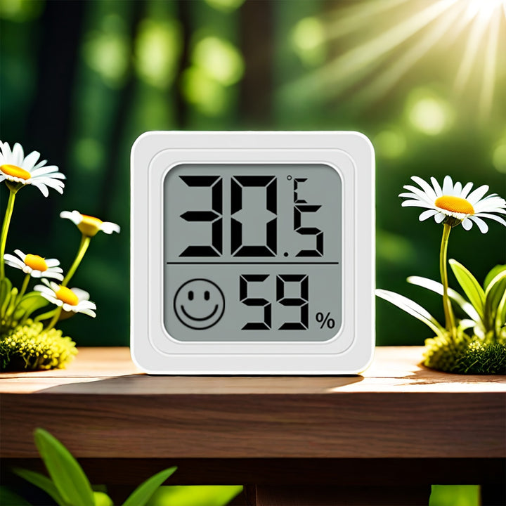 Compact Digital Hygrometer & Thermometer with Smile Icon - Indoor Temperature and Humidity Monitor, Battery-Powered (Non-Rechargeable), Durable Plastic, Single Use - 1pc