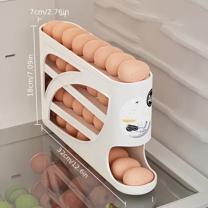 4-Tier Rolling Egg Holder - Side Door Design, Holds 30 Eggs, Smooth Glossy Finish, Convenient Handle