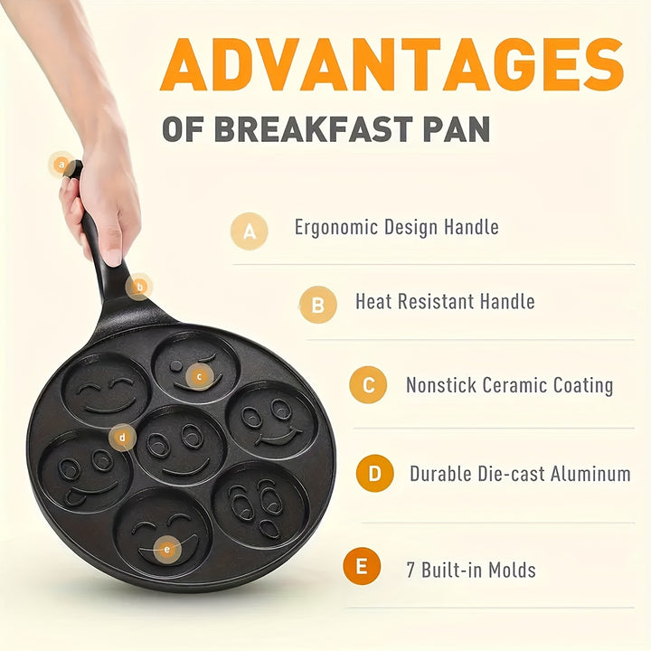 Non-Stick Mini Pancake Maker Durable, Easy Clean with 7 Fun Molds, Perfect for Kids & Creative Breakfasts