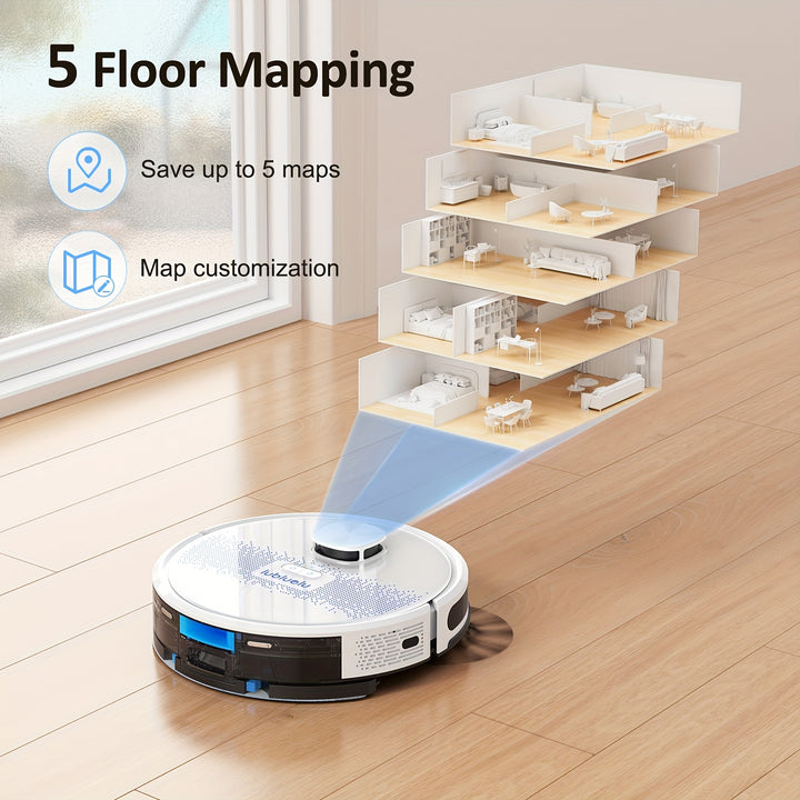 1pc Lubluelu SL60 Plus Robot Vacuum and Mop Combo, Self-Charging 3-in-1 Smart Robotic Vacuum with App Control, Wi-Fi, 4000Pa Strong Suction, Compatible with SmartThings, for Hard Floors and Carpet, Rechargeable Lithium Batter