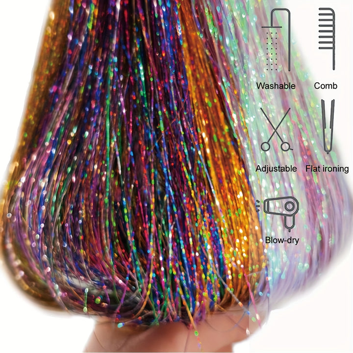 12Pcs Hair Tinsel Clip In 19.6Inch Tinsel Hair Extensions Clip In Hair Tinsel Kit Heat Resistant Shiny Sparkle Glitter Hair Extensions Fairy Hair Accessories For Women