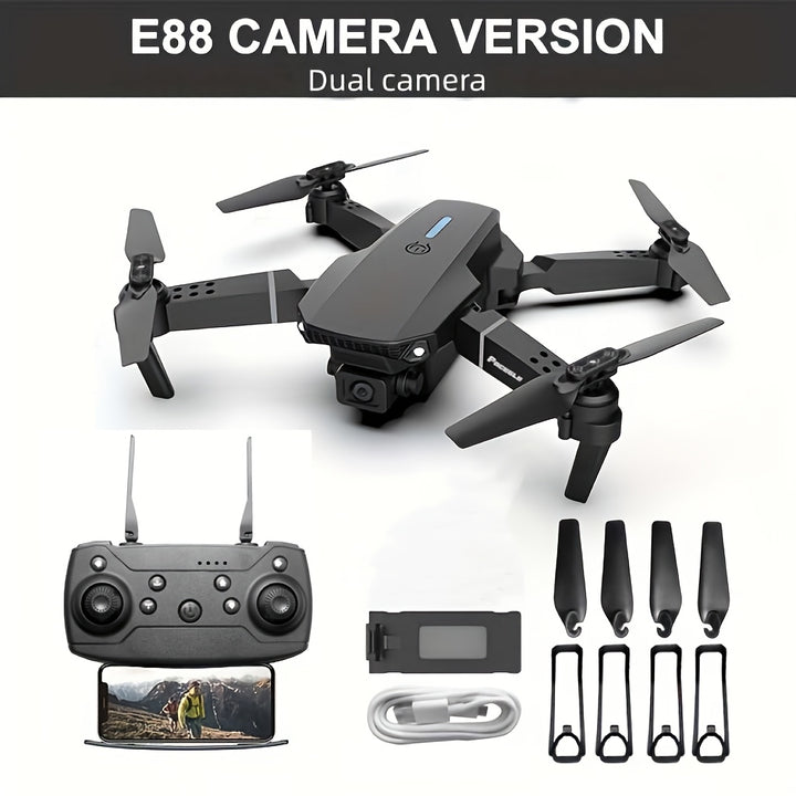 FACEGLE E88 Dual Camera Drone, Foldable Quadcopter with Wi-Fi, 480p Video Capture, 36V Battery, 5-Min Flight Time, 50m Max Altitude, 4m/s Max Speed, 30m Control Range, Ideal for Beginners, Perfect Gift for Christmas, Hallowee