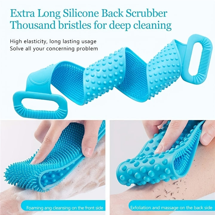 Silicone Body Scrubber Bath Brush, Exfoliating Shower Brush Bath Belt With Extra Long Strip And Handle For Easy Back Exfoliating, Rubbing Mud & Ash From Body Back, Skin-friendly, Soft And Comfortable