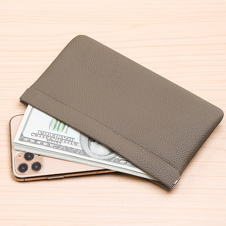 GERUOLA Genuine Leather Long Wallet - Simple Style, Self-Closing, Passport & ID Holder, Multi-Purpose Storage for Travel & Daily Use