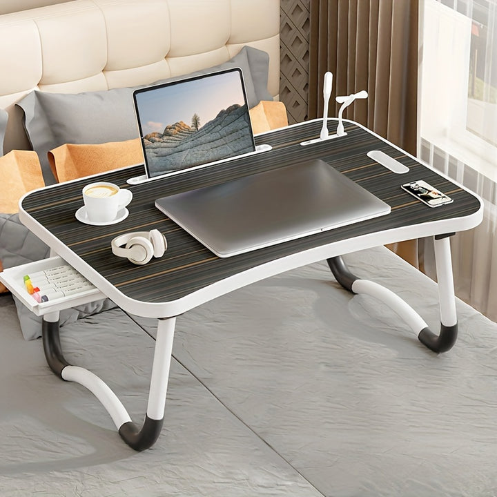 Table de lit ultra grande multifonctionnelle pour ordinateur portable - Plateau portable avec porte-gobelet, tiroir, USB, ventilateur et lumière - Stable, durable et pliable pour manger, lire et écrire