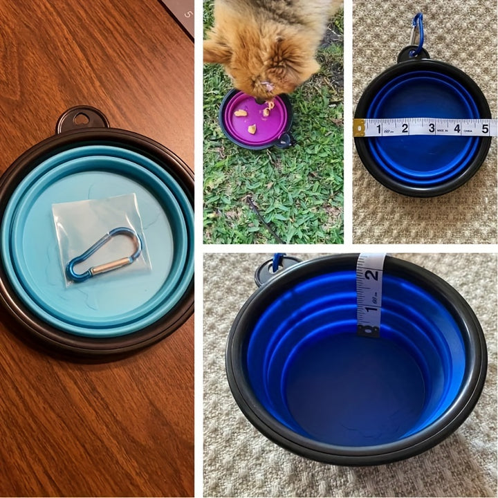 Portable Foldable Pet Bowl with Black Frame, 11.83oz TPR Dog Food Dish for Outdoors
