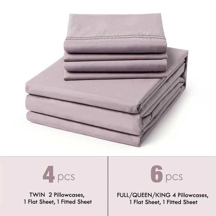 Ensemble de draps 6 pièces à poches profondes - Ensemble de draps de luxe ultra doux et lavable en machine - Draps brodés résistants au rétrécissement et à la décoloration