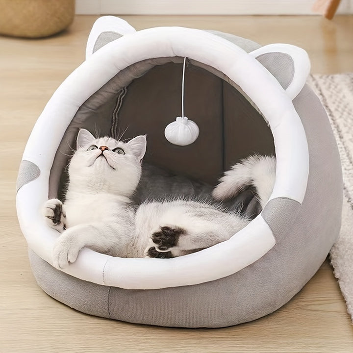 [Warm Cat Cave Bed Cozy] Cozy Cartoon Cat Cave Bed - Keep Your Kitten Warm And Snug In This Cute Pet House! Christmas Gift