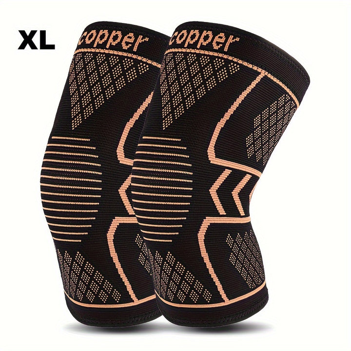 2pcs Copper Compression Knee Sleeves For Sports - High Elastic Non-slip, Breathable Knit, Supportive & Elastic, Suitable For Outdoor Sports, Running, Fitness, Various Ball Games, Basketball & Athletic Injury Prevention, Very