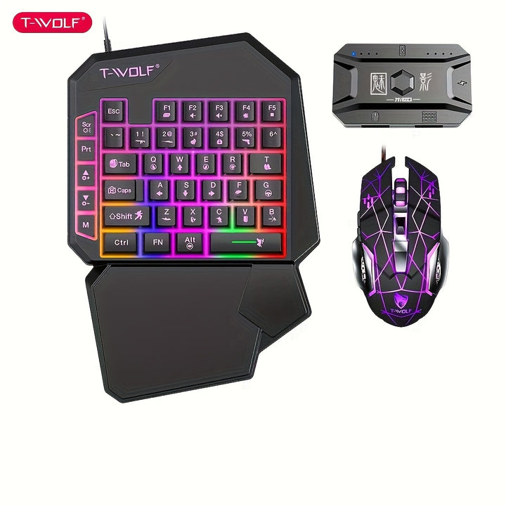 T-WOLF RGB Backlit 35 Key Portable Mini Gaming Keyboard, Ergonomically Designed Game Controller, Specially Designed for PC Players with One Handed Gaming Keyboard, Throne Left Hand Small Keyboard, Mobile Phone One Handed Keyb