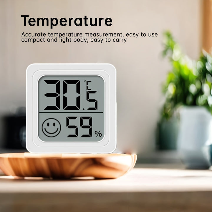 Compact Digital Hygrometer & Thermometer with Smile Icon - Indoor Temperature and Humidity Monitor, Battery-Powered (Non-Rechargeable), Durable Plastic, Single Use - 1pc