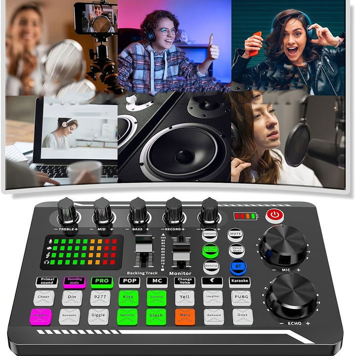 Live Sound Card Audio Mixer, With USB Charging, Volume Control, Battery Indicator, For Karaoke, Video Conferencing, Gaming, Streaming Eid Al-Adha Mubarak