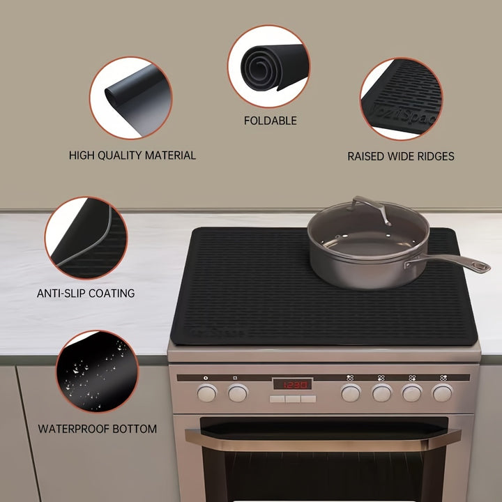 [28"x20" Heat Resistant Stove Top] Silicone Electric Stove Top Cover Mat - 28"x20"Ceramic Stove top Cover, Heat Resistant Glass Cooktop Cover, Flat RV Range Stovetop Protector, Extra Large Silicone Dish Drying Mat - BLACK