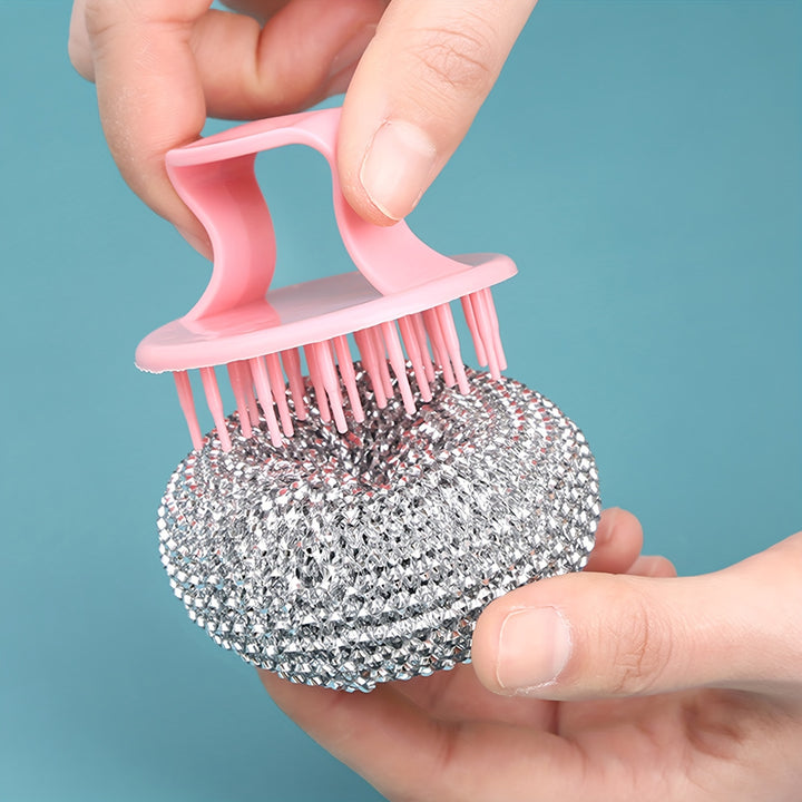 1pc Multi-Purpose Kitchen Cleaning Brush with Detachable Steel Scrubber - Gentle on Pots, Removes Oil Stains, Ideal for Dishes & Bathroom Surfaces