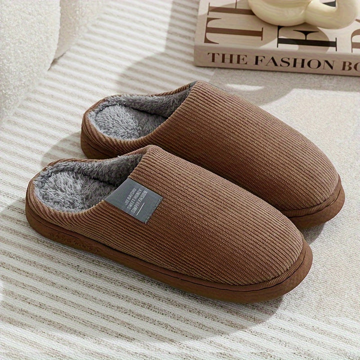 Winter Warmth, Cozy Men's Fleece-Lined Slippers - Warm, Non-Slip, Casual Indoor/Outdoor Shoes for Fall & Winter, Slippers, Warm, Vertical Stripes