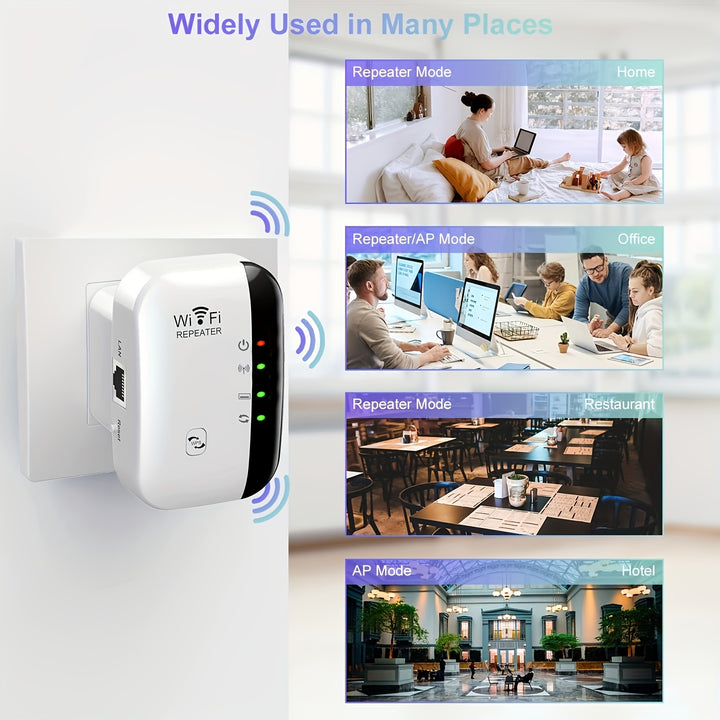 Ripetitore WiFi ad Alta Velocità - Aumenta la Copertura della Rete Wireless fino a 300Mbps, Ripetitore a Lunga Distanza con Antenne Integrate, Facile Installazione, Spina US per Uso Domestico e Ufficio