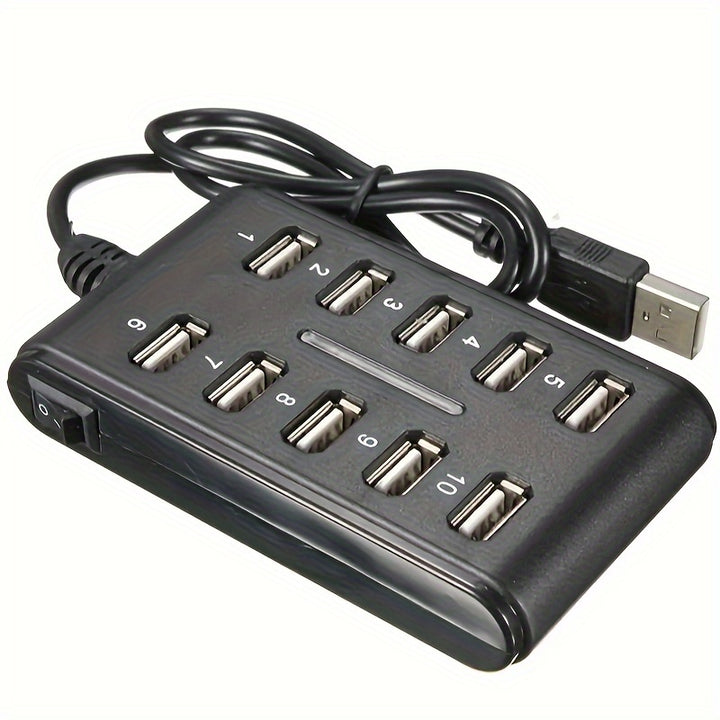 1pc Portable General Purpose Work Home With Switch ABS Plastic Double Row Ten Port USB HUB