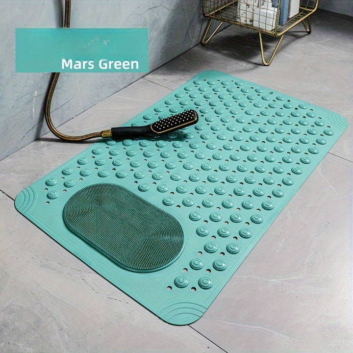 Light Blue Textured Anti-Slip Bath Mat with Drainage Holes - PVC Shower Stall Mat for Home Bathroom, Circular Pattern Design, 0.8cm Thick, 2600g/㎡, Rectangular Shape, Bathroom Accessories
