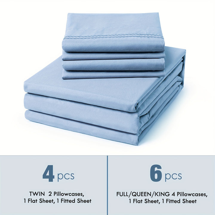 Ensemble de draps 6 pièces à poches profondes - Ensemble de draps de luxe ultra doux et lavable en machine - Draps brodés résistants au rétrécissement et à la décoloration