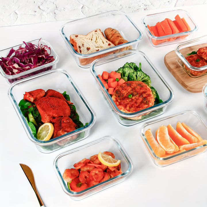 2/10 Stück Glas-Mahlzeitvorbereitungsbehälter Set, Lebensmittelaufbewahrungsbehälter mit luftdichten Deckeln, Glas-Lunchboxen für Zuhause, Küche, Büro-Lunch