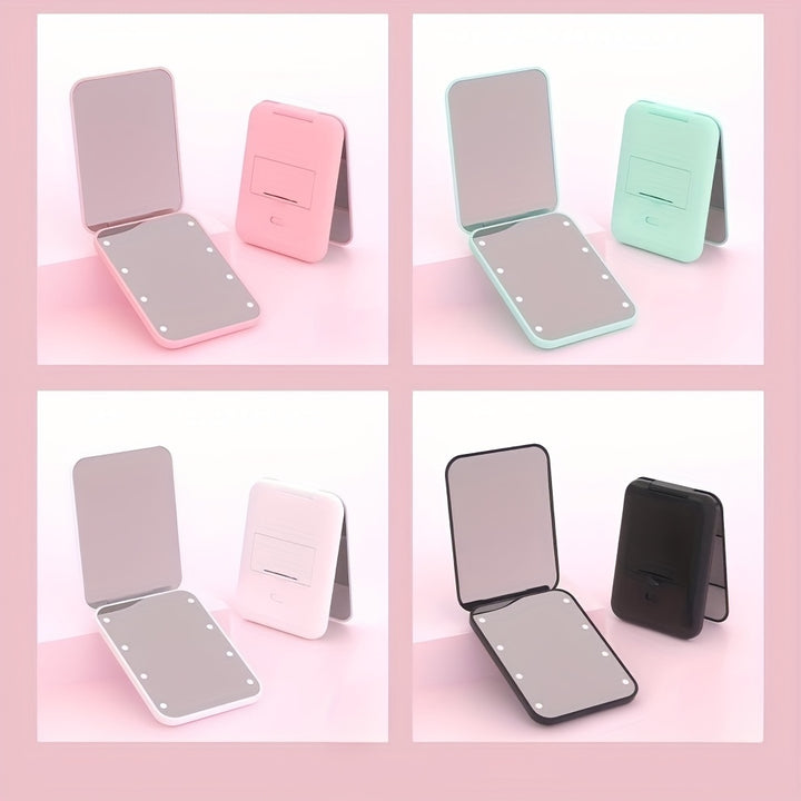 1X/3x Magnified LED Mini Travel Makeup Mirror, Compact, Double-Sided, Portable, Folding, Hand-Held, Small Lighting, Unscented, Plastic Surface, Non-Rechargeable Button Battery (Diameter≥20mm) Power, Varnished Plastic Frame,