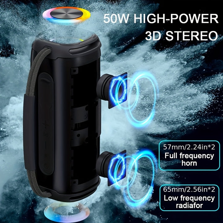 Caixa de Som Sem Fio Portátil 50W -, Bateria de Longa Duração 4000mAh, Sem Fio, Som Poderoso com Subwoofer, Suporta Cartões USB/TF, Rádio FM - Ideal para Festas ao Ar Livre, Camping, Casa, Praia, Viagem | Disponível em Azul, Preto, Cam